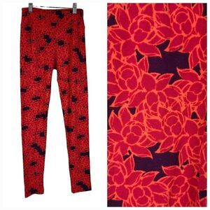 LuLaRoe Red Floral One Size (2-10) Butter Soft Legging Women's Stretch Pants